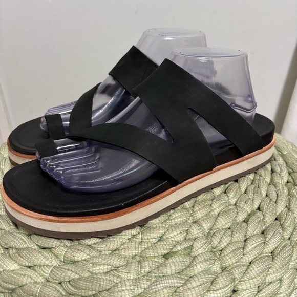 Merrell Juno Black Leather Toe Loop Slip On Wrap Sandals - Picture 3 of 9